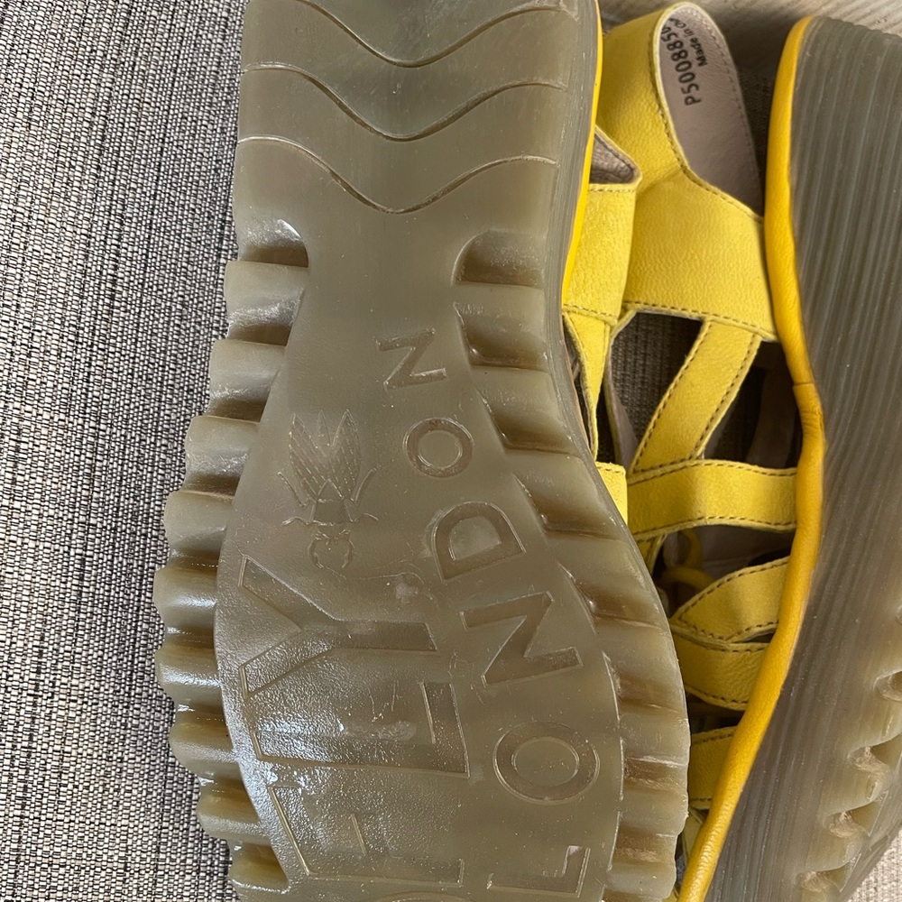 FLY London Leather Lace Up Wedge Sandals Yapi Lemon - Picture 12 of 13
